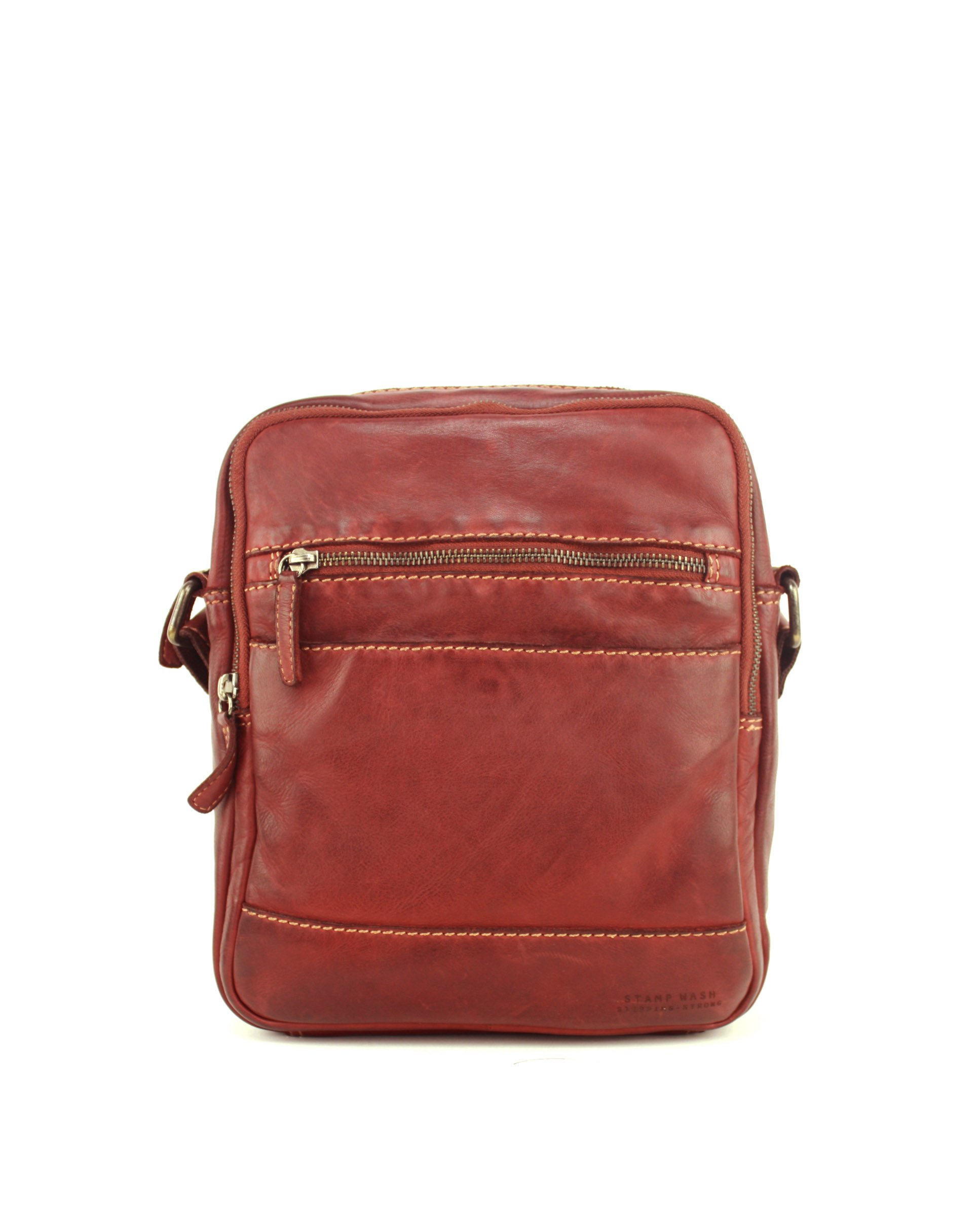 bolso bandolera grande stamp tichi 133 en piel lavada color rojo l铆bano