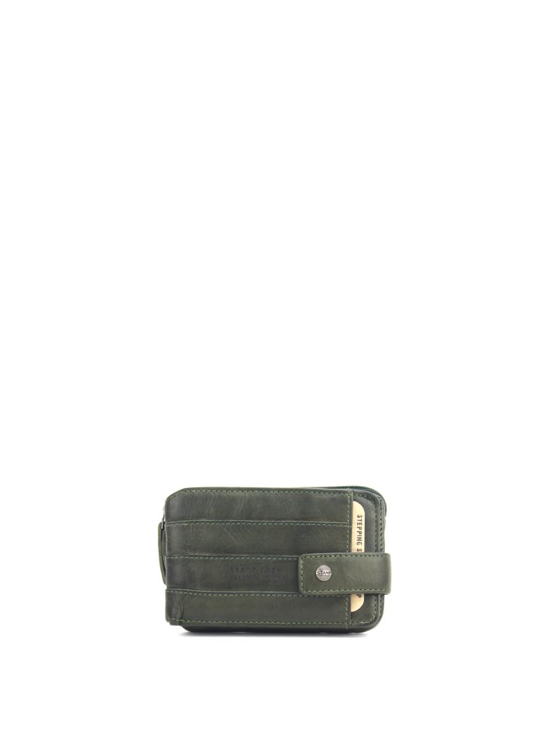 billetero hombre en piel lavada MHST00208KA color verde kaki