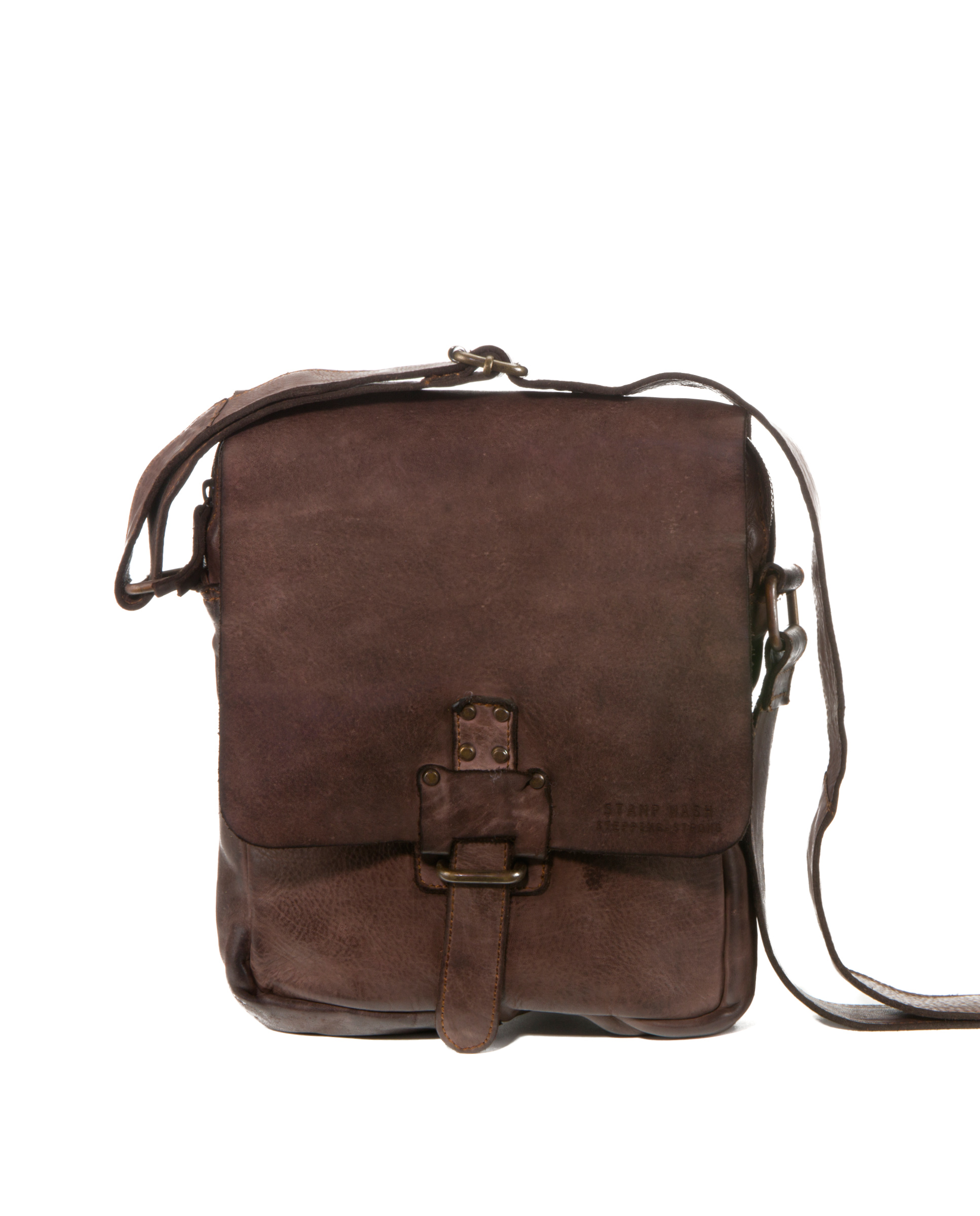 bolso bandolera de hombre en piel lavada BHST00103MA color marr贸n