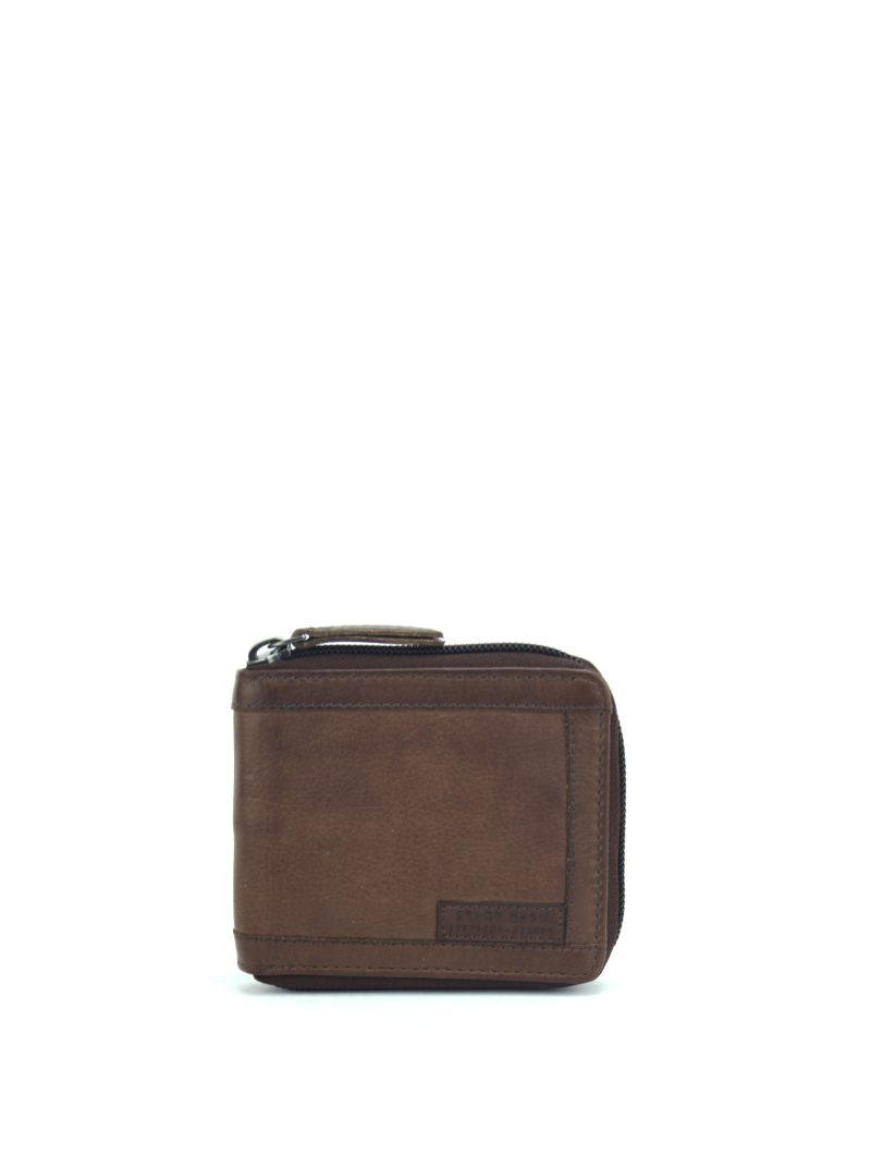billetero hombre en piel lavada con cremallera ST02229 color marrón