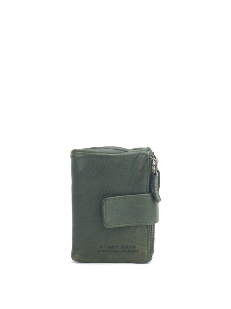 cartera compacta de mujer en piel lavada MMST96614KA color verde kaki